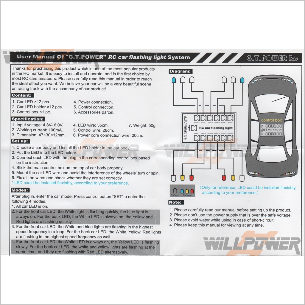 G.T.POWER LED Car Flashing Light System (RCWillPower) OnRoad GT Sedan