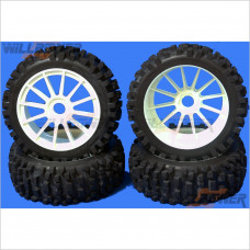 G.V. Model Rally Tires NR + 12 Spoke Wheel White + Foam W/Glue 4pcs #D08B03NRSWH2