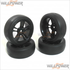 TeamMagic Tires - 1/10 Touring - mounted - 5 Spoke Silver wheels - 12mm Hex - High Grip (4 pcs) #507508BK [RSII][E4]